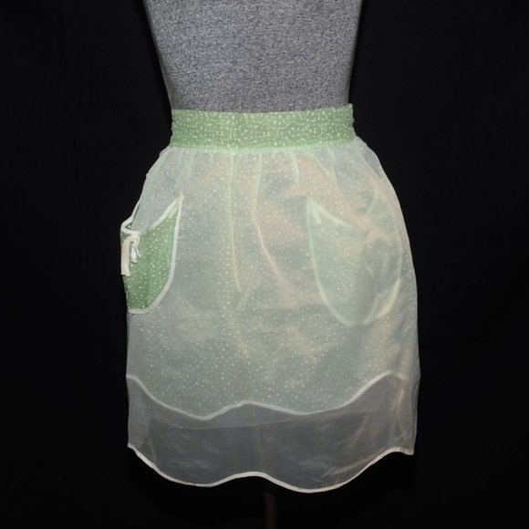 Vintage 50's REVERSIBLE Green Dotted Swiss & Ivory Organza Layered Hostess Apron - Picture 3 of 9